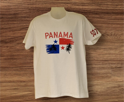 Custom Panamá Flag White Cotton T-shirt Size Large.