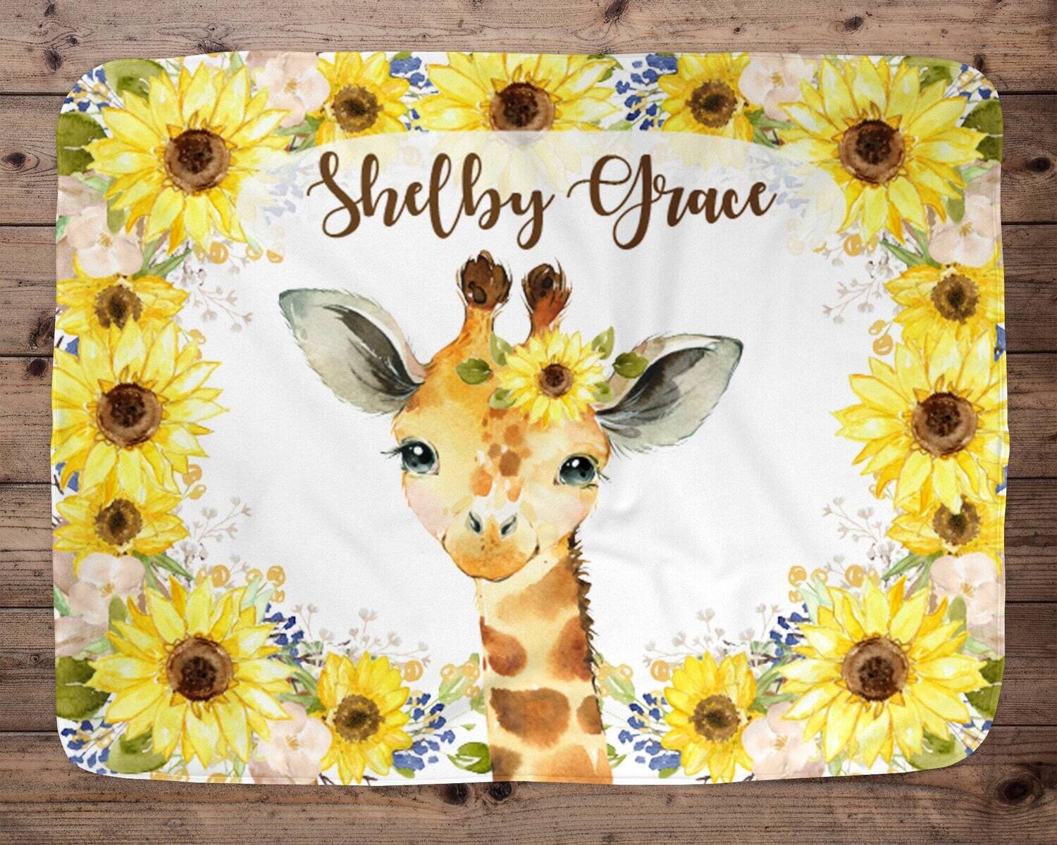 Giraffe Personalized Baby Girl Blanket, Baby Blanket, Name Baby Blanket, Baby Gift, Baby, Giraffe Blanket, Blanket Girl, Floral, Sunflower