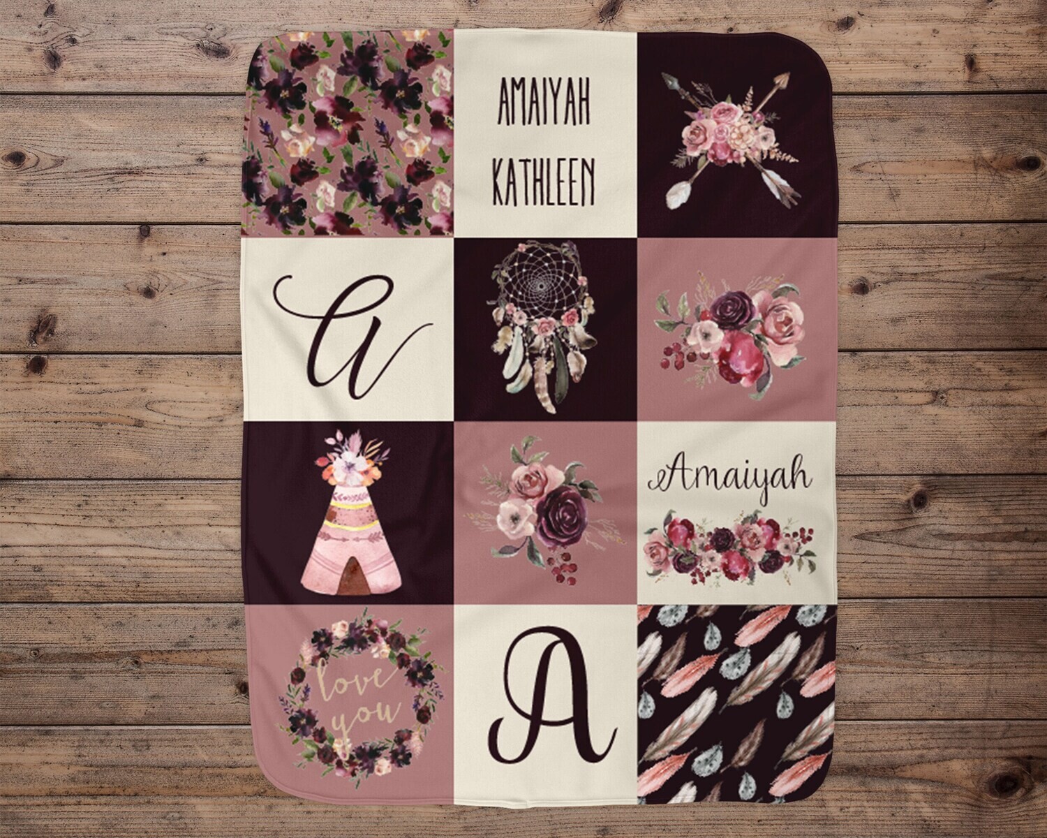 Boho Personalized Baby Blanket, Baby Blanket, Name Baby Blanket, Girl Baby Gift, Boho Floral, Gift for Girl, Her, Blanket Girl, Boho Nursery