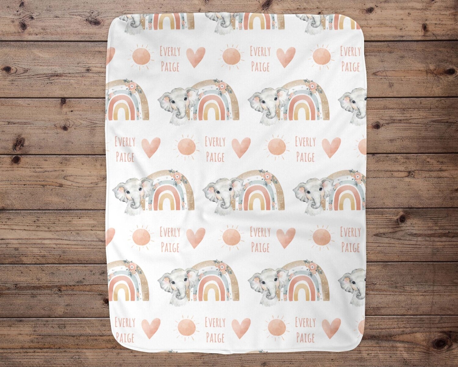 Personalized Boho Floral Rainbow Elephant Name Pattern Blanket, Baby Girl Elephant Gift, Bohemian Rainbow Elephant Blanket Gift Idea Her