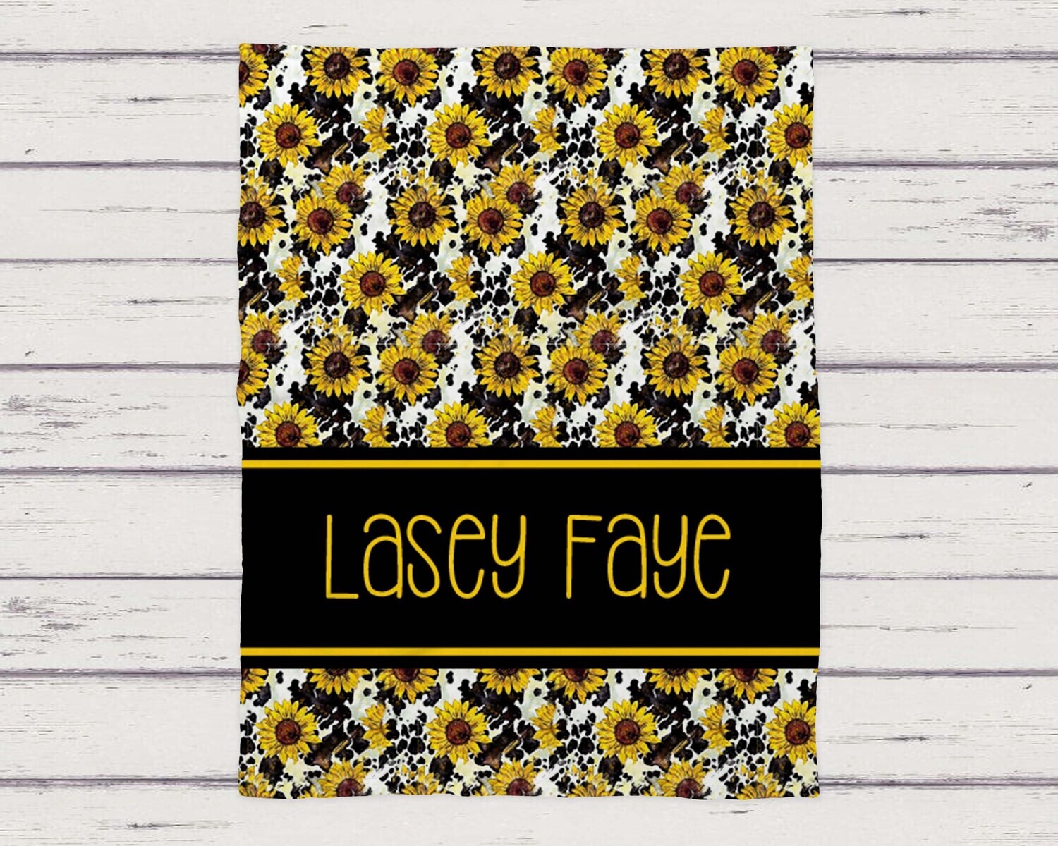 Personalized Boho Sunflower Cow Print Name Pattern Blanket Baby Girl Milk Cow Gift, Bohemian Sunflower Cow Print Blanket Gift Idea Her