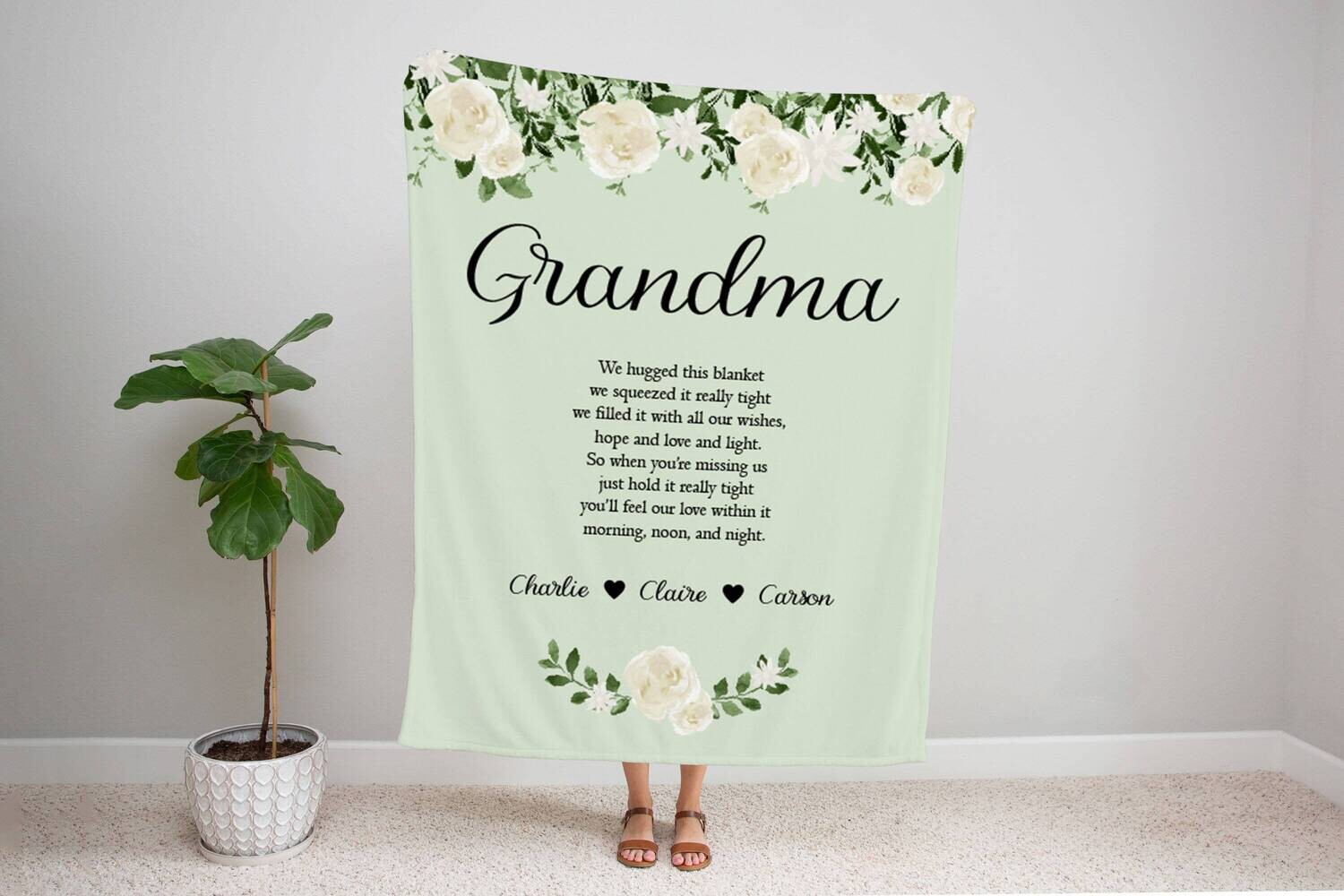 Customized Southern Classic White Floral Grandmother Hugged Really Tight Blanket, Mothers Day Gift, Mom Gift, Personalized Grandma Blanket