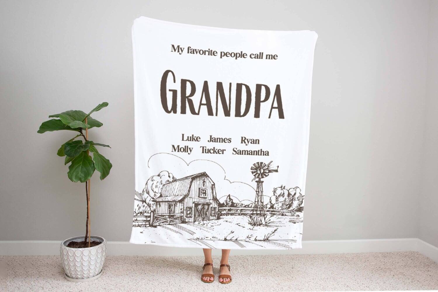 Customized Farmer Grandpa Blanket Fathers Day Christmas Gift For Dad, Grandpa Blanket, Gift For Him, Personalized Dad Blanket With Kids Name