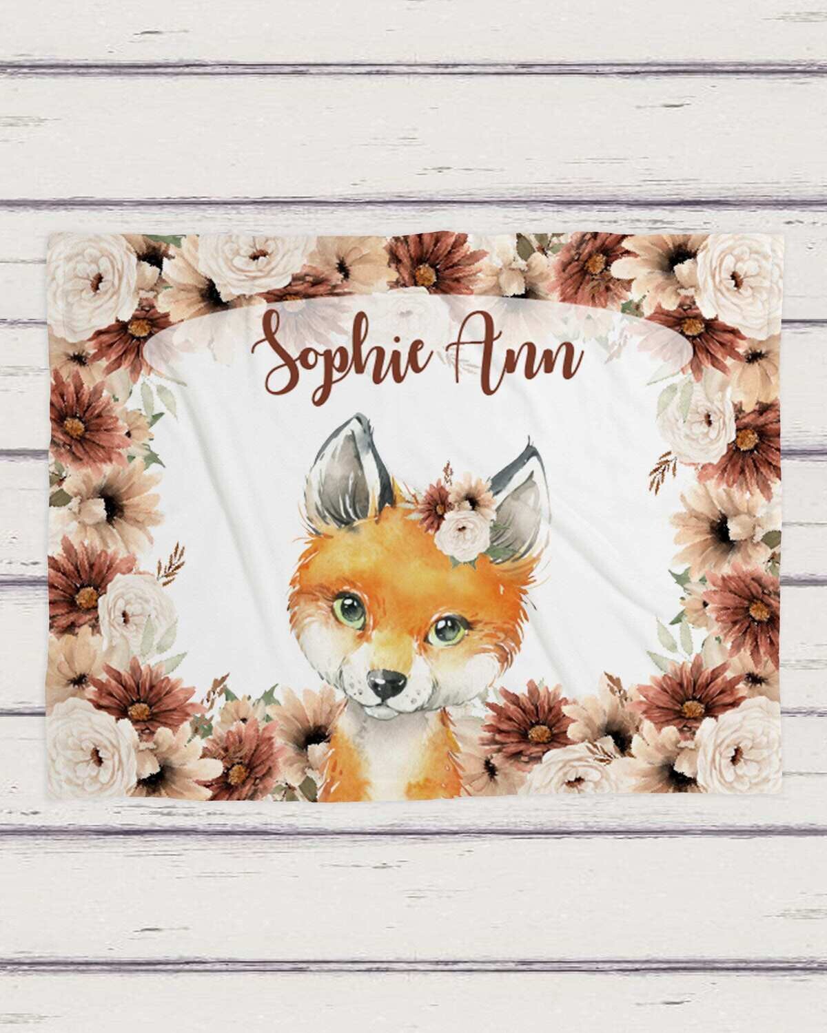 Personalized Baby Fox Blanket, Baby Blanket, Name Baby Blanket, Girl Baby Gift, Floral Baby, Fox Blanket, Blanket Girl, Red Floral, Girl Bed
