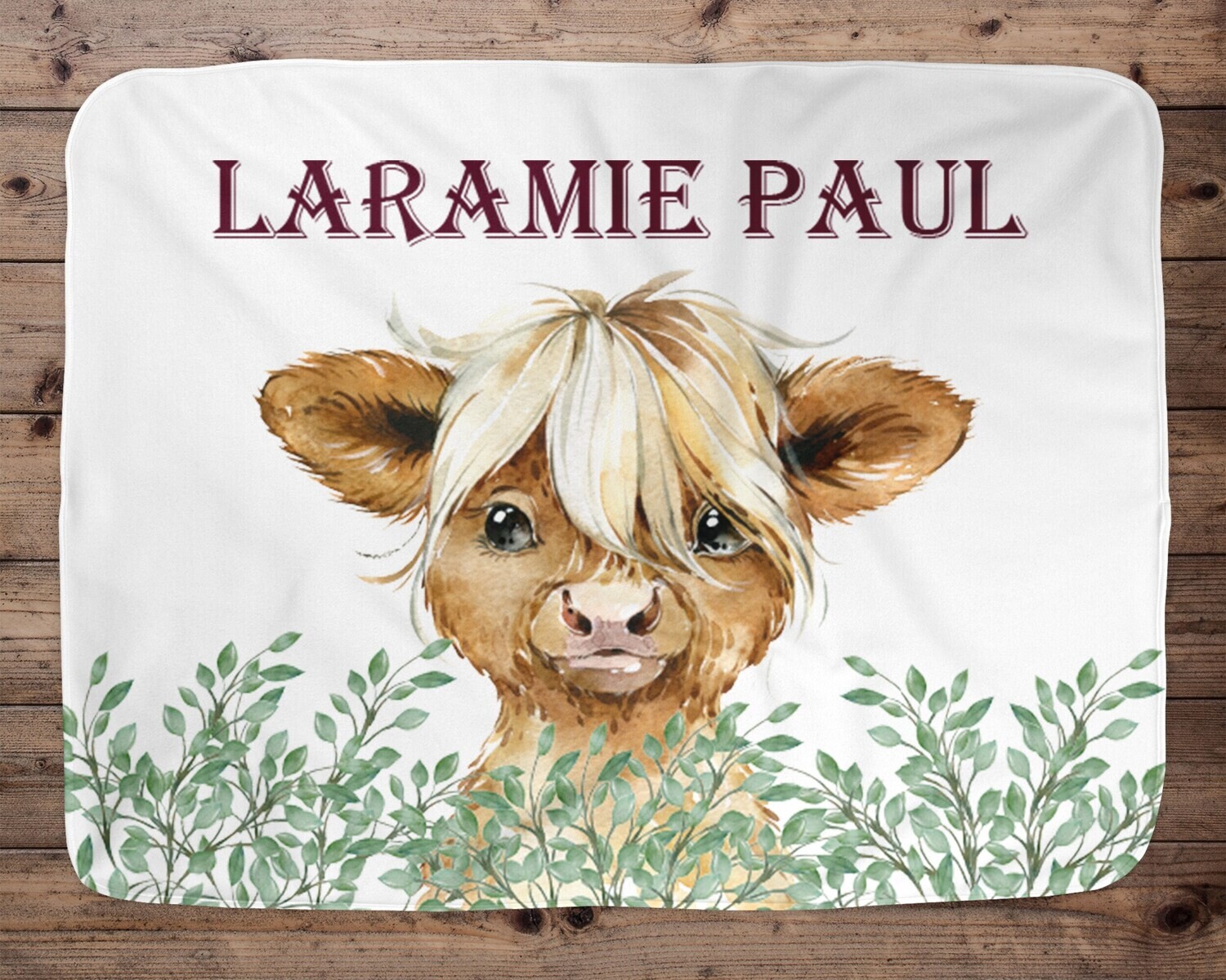 Personalized Highland Cow Boy Western Blanket, Baby Blanket, Name Baby Blanket, Baby Gift, Baby, Highland Cow Blanket, Cowboy Name Blanket