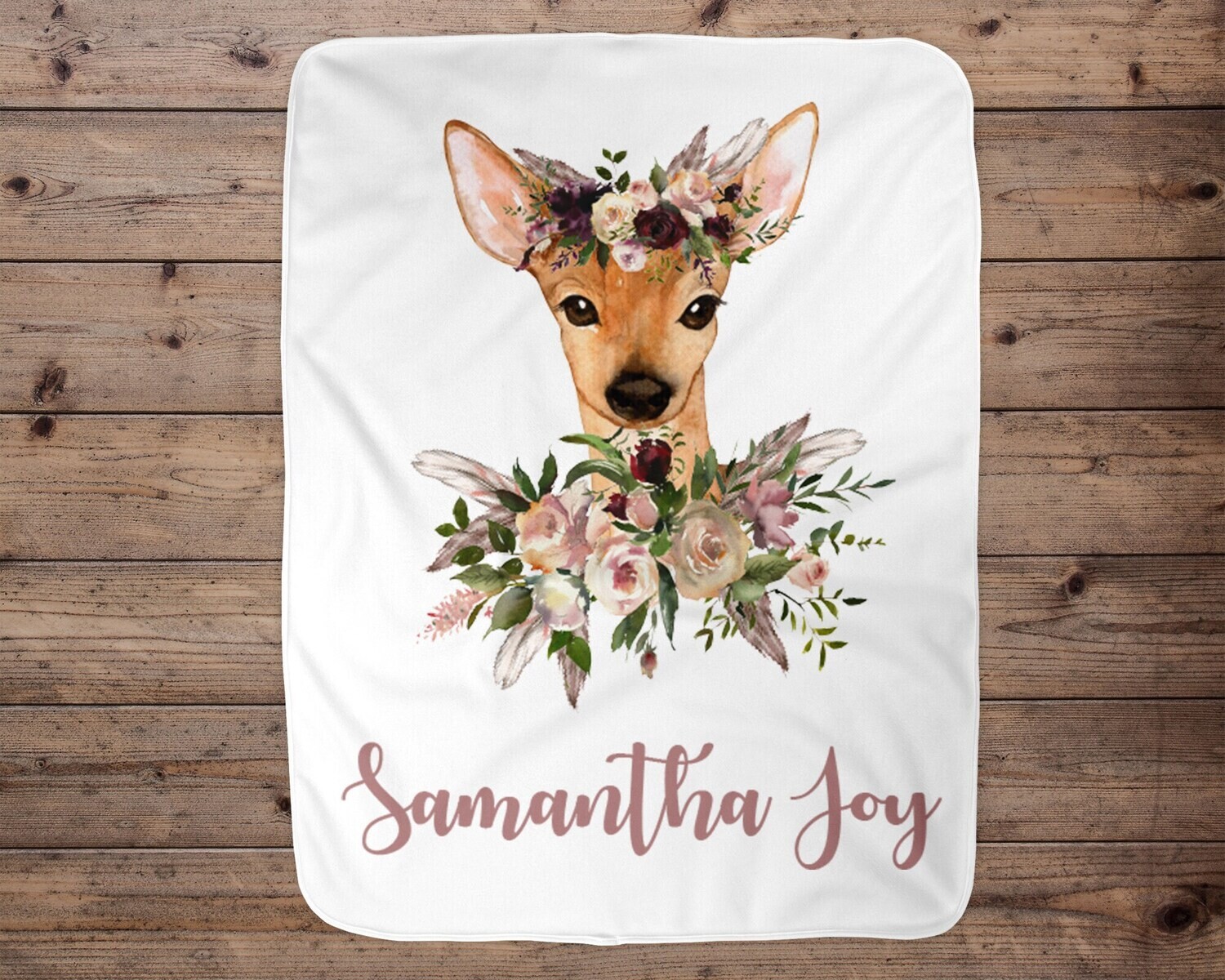 Deer Personalized Baby Blanket, Baby Blanket, Name Baby Blanket, Girl Baby Gift, Boho Floral, Swaddle Blanket, Blanket Girl, Boho Nursery