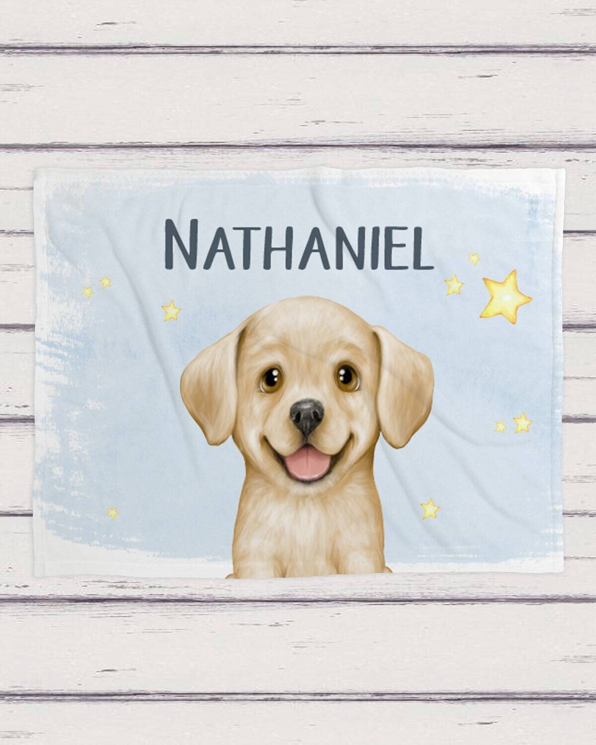 Personalized Blue Night Sky Labrador Name Blanket, Yellow Lab Baby Blanket, Name Baby Blanket, Baby Gift, Baby Boy Blanket, Boy Dog Gift