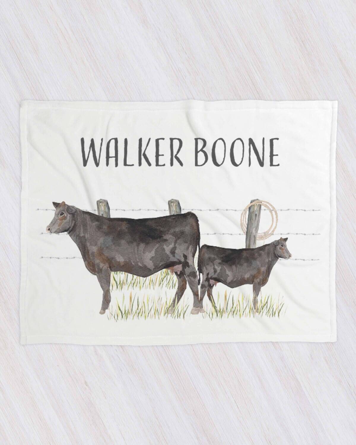 Personalized Angus Cow Boy Western Blanket, Baby Blanket, Name Baby Blanket, Baby Gift, Baby, Angus Cow Blanket, Toddler Cowboy Name Blanket