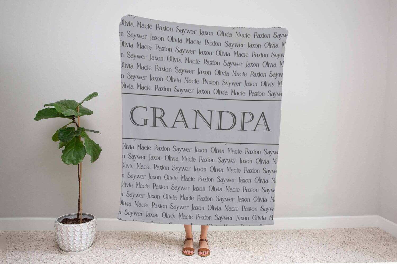 Customized Grey Grandpa Blanket Fathers Day Christmas Gift For Dad, Grandpa Blanket, Gift For Him, Personalized Dad Blanket With Kids Name