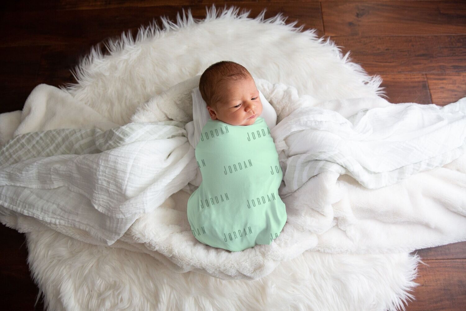 Personalized Mint Green Baby Name Custom Jersey Knit Swaddle Gift Idea For Baby Boy, Newborn Baby Jersey Swaddle Blanket Photo Prop, Neutral