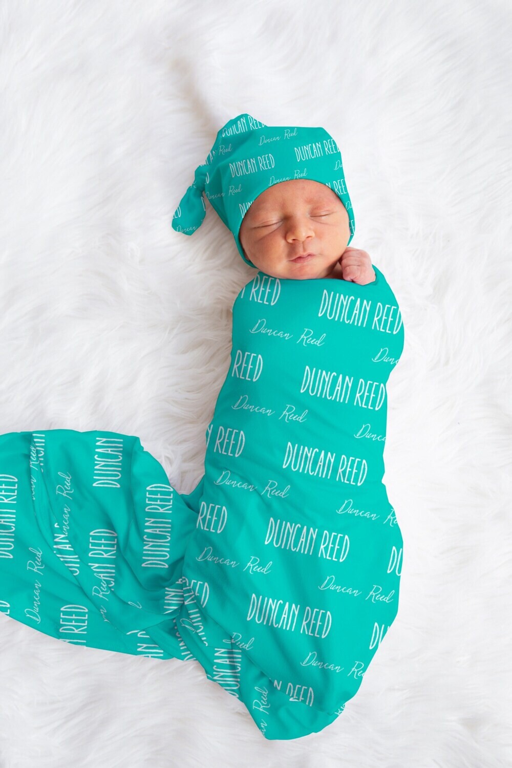 Personalized Baby Custom Teal And White Name Swaddle And Hat For Newborn Baby, Gender Neutral Blue Newborn Baby Photo Prop, Baby Boy Gift