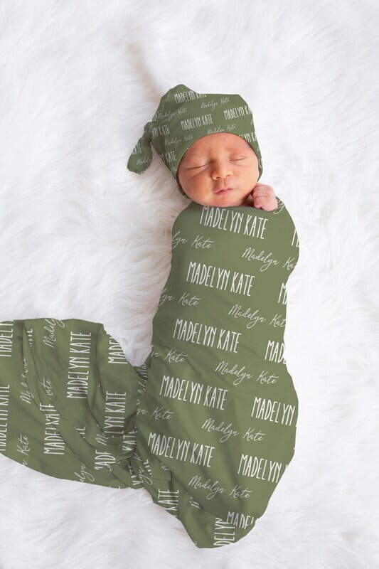 Personalized Baby Boy Custom Green Name Swaddle And Headband For Newborn Baby, Gender Neutral Green Newborn Baby Photo Prop, Baby Boy Gift