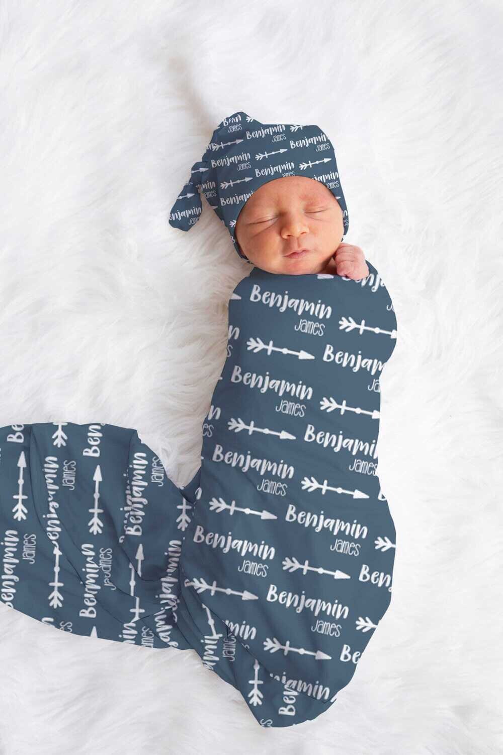 Personalized Woodland Arrow Baby Name Custom Swaddle Gift Idea For Baby Boy, Newborn Baby Arrow Woodland Swaddle Blanket Photo Prop, Deer