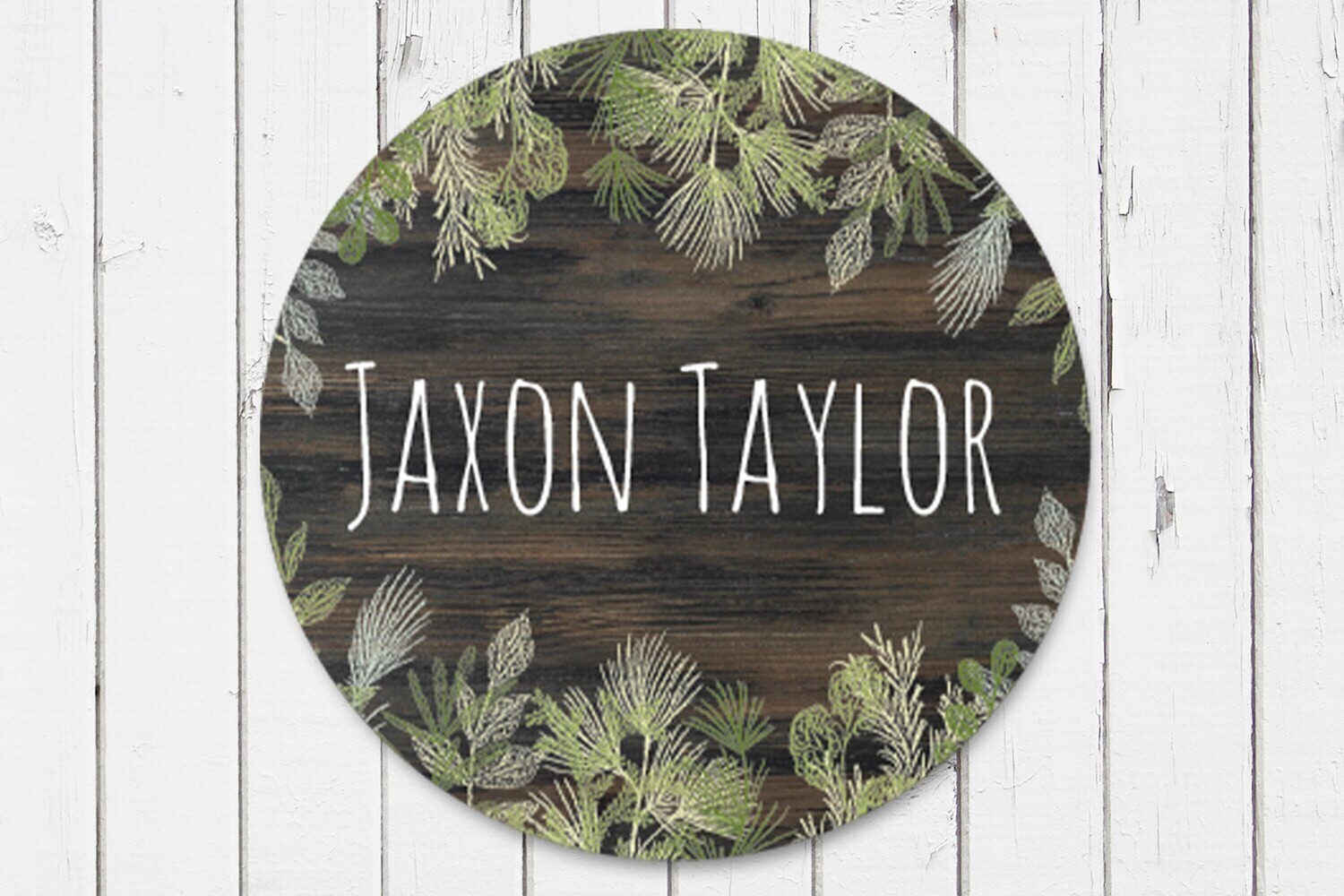 Customized Round Wood Sign, Rustic Name Sign, Circle Sign For Baby Boy, Greenery Sign, Personalized Sign, Baby Nursery Sign, Woodland Sign