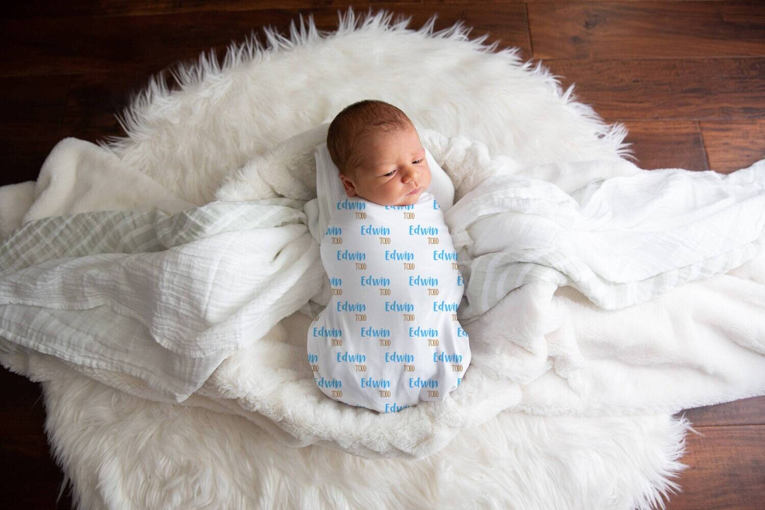 Personalized Baby Boy Blue Custom Name Baby Swaddle Gift Idea For Newborn, Newborn Photo Prop, Newborn Boy Delivery Room Swaddle Blanket