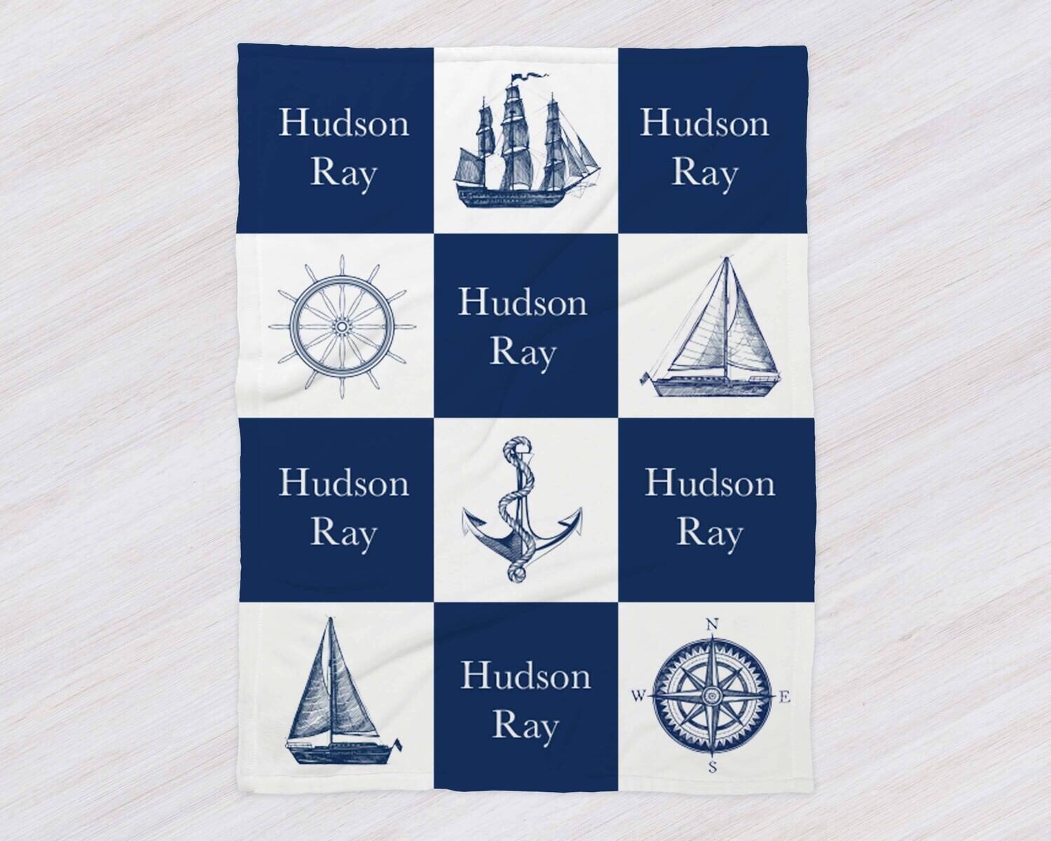 Nautical Sailor Blue And White Ship Blanket, Baby Blanket, Toddler Blanket, Nautical Room Theme Decor, Nautical Baby Shower Gift, Sea Gift