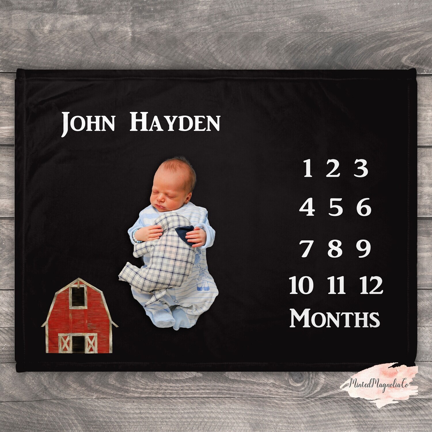 Farm Milestone Blanket, Red Barn Milestone Baby Blanket, Farm Photo Prop Blanket For Newborn, Red Barn Baby Shower Gift Idea, Farm Baby Gift