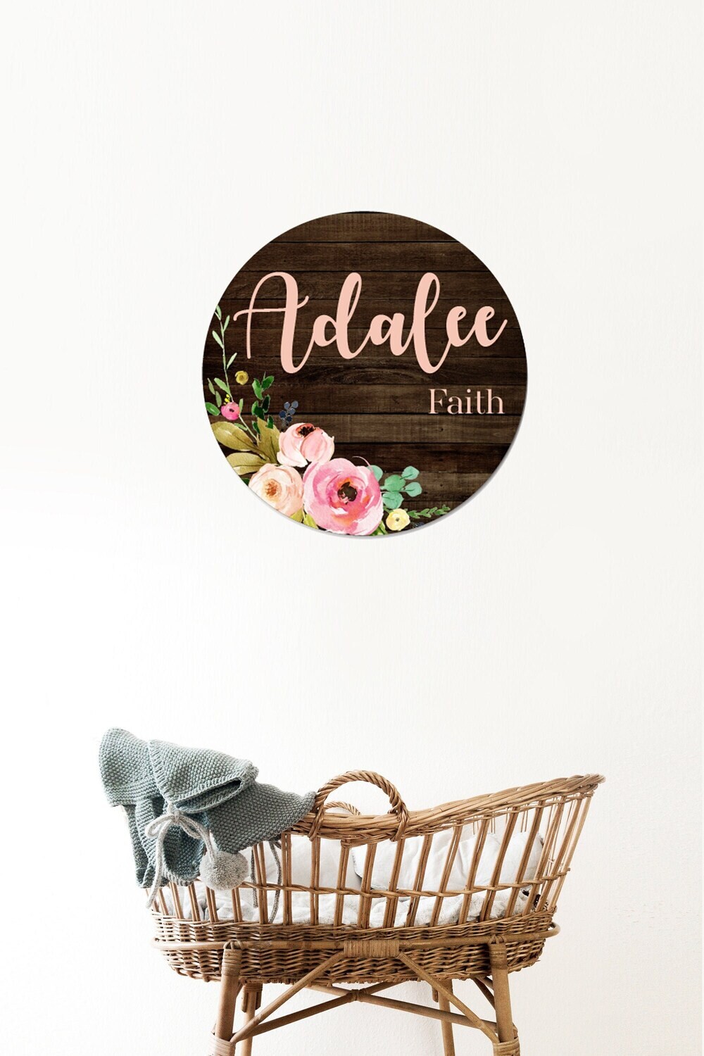 Customized Round Wood Sign, Floral Name Sign, Circle Sign For Baby Girl, Pink Floral Sign, Personalized Sign With Flowers, Baby Girl Sign