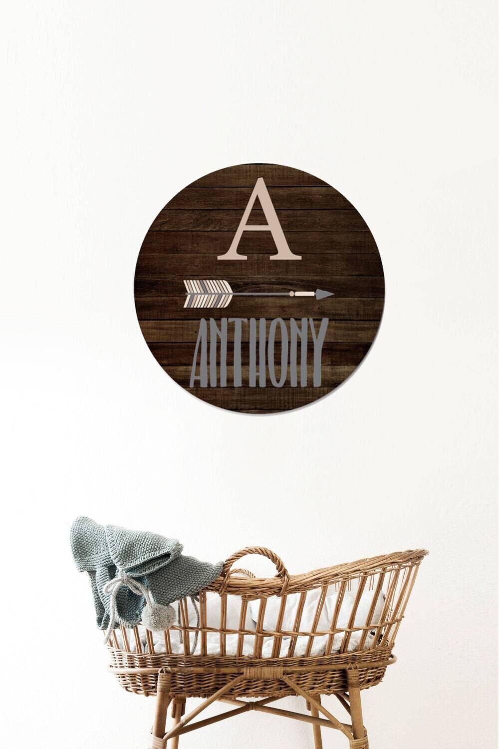 Customized Round Wood Sign, Arrow Name Sign, Circle Sign For Baby Boy, Boho Sign, Personalized Sign With Arrow, Baby Nursery Sign, Boy Sign