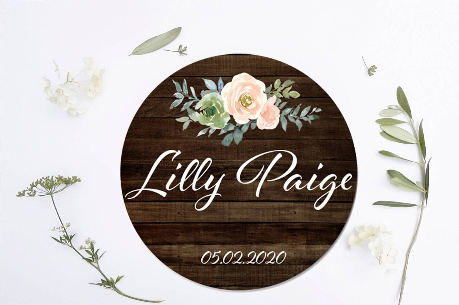 Customized Round Wood Sign, Floral Name Sign, Circle Sign For Baby Girl, Peach Floral Sign, Personalized Sign With Flowers, Baby Girl Sign