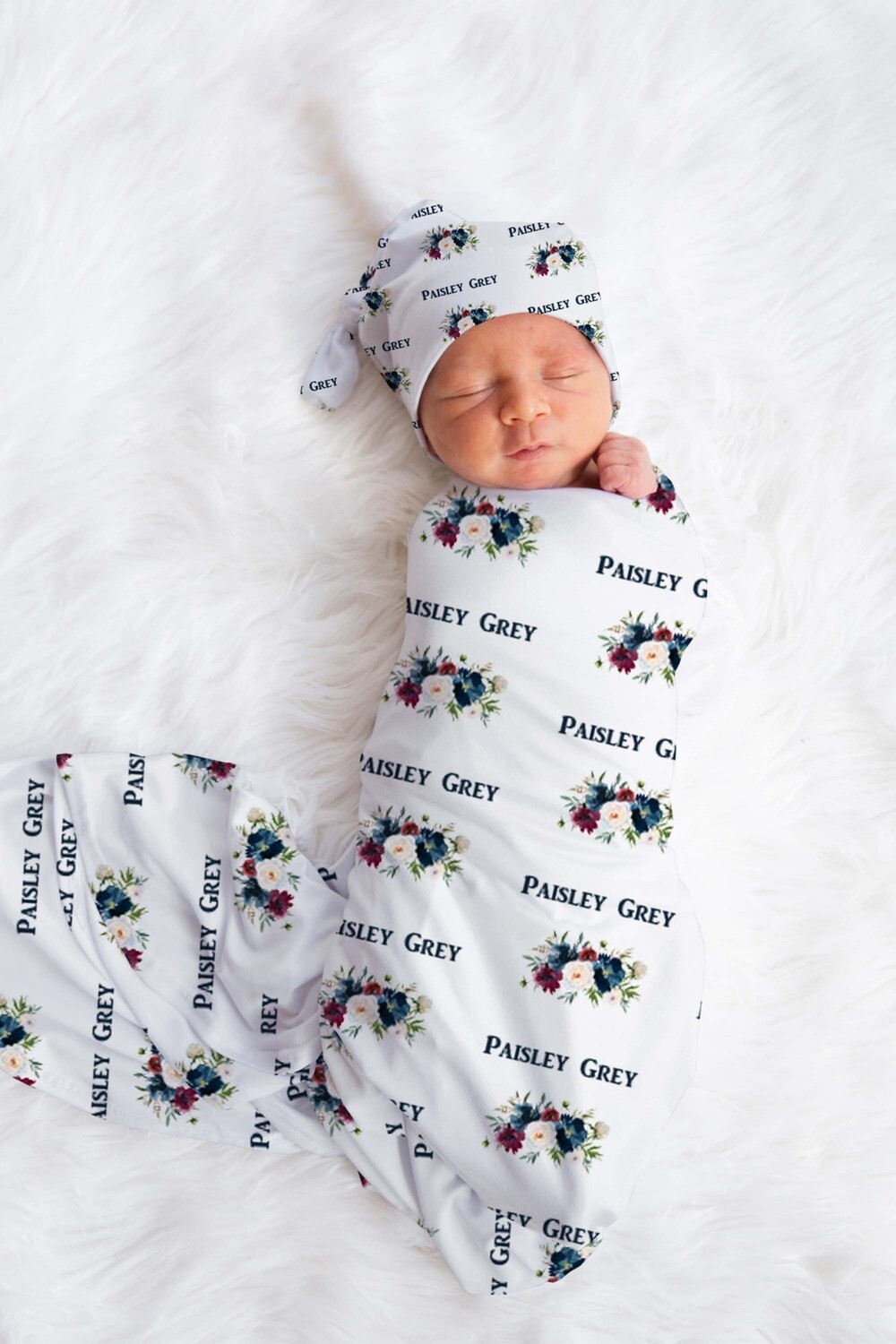 Personalized Baby Girl Custom Flower Name Swaddle And Headband For Newborn Baby, July 4th Newborn Baby Photo Prop, Baby Girl Gift Idea