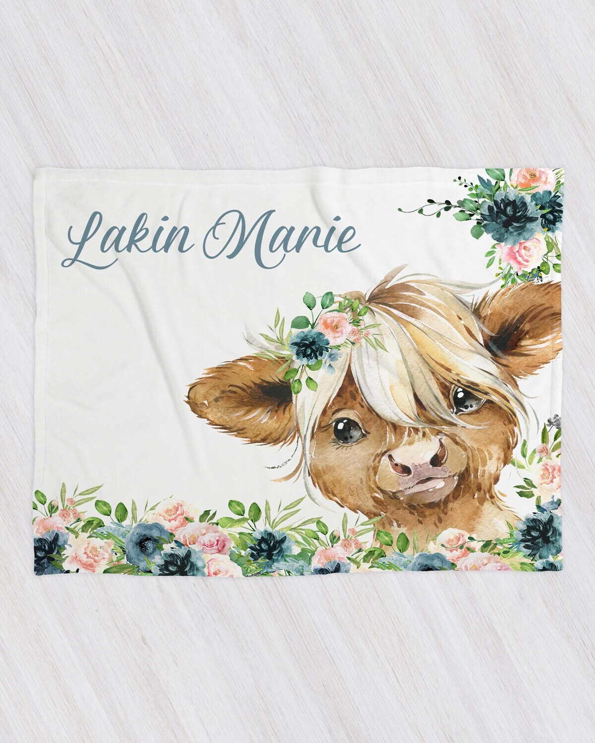 Highland Cow Personalized Baby Girl Blanket, Baby Blanket, Name Baby Blanket, Baby Gift, Baby, Highland Cow Blanket, Blanket Girl, Floral