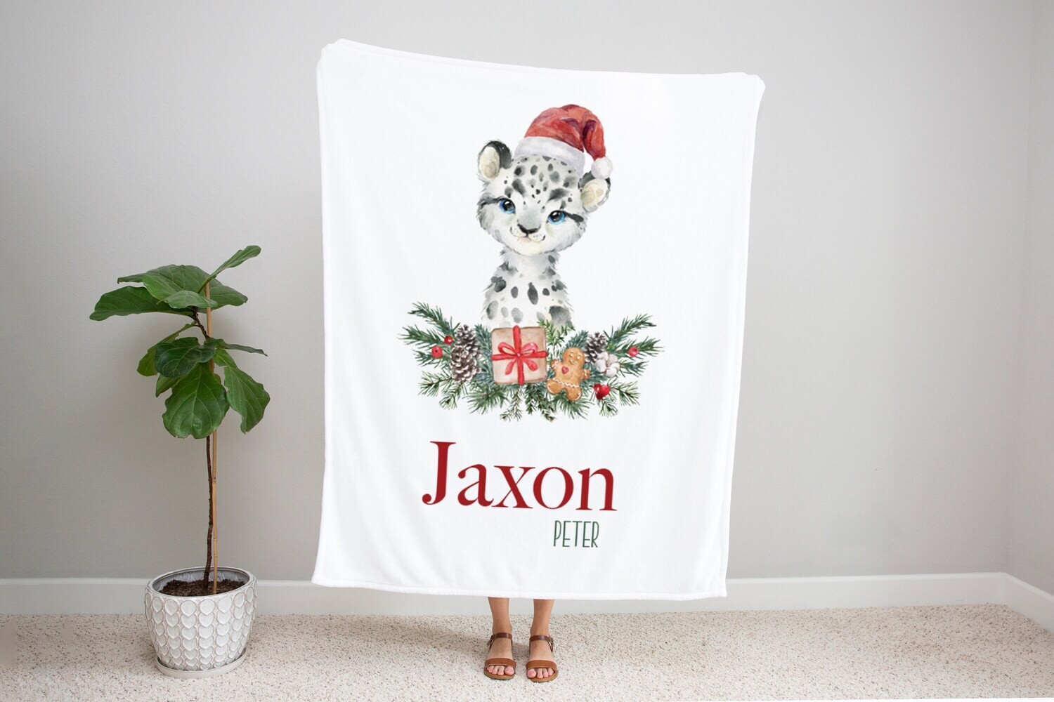 Personalized Kids Name Christmas Blanket, Boy Leopard Christmas Blanket, Kids Christmas Gift Idea, Baby Boy Christmas Blanket, Holiday Gift
