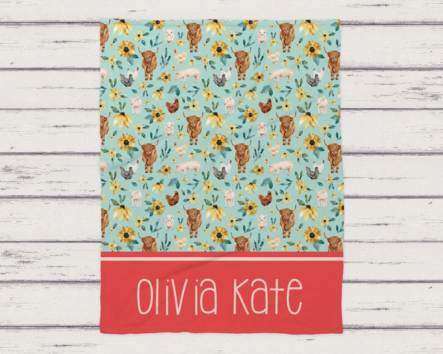 Personalized Boho Floral Highland Cow Name Pattern Blanket, Baby Girl Brown Cow Gift, Bohemian Flower Brown Cattle Cow Blanket Gift Idea Her