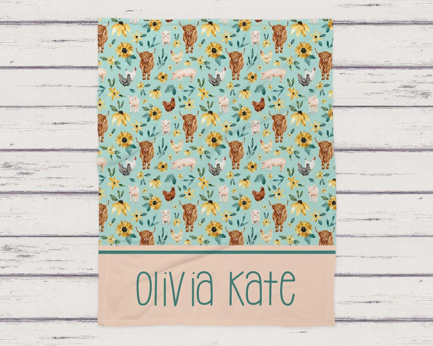 Personalized Boho Floral Highland Cow Name Pattern Blanket, Baby Girl Brown Cow Gift, Bohemian Flower Brown Cattle Cow Blanket Gift Idea Her