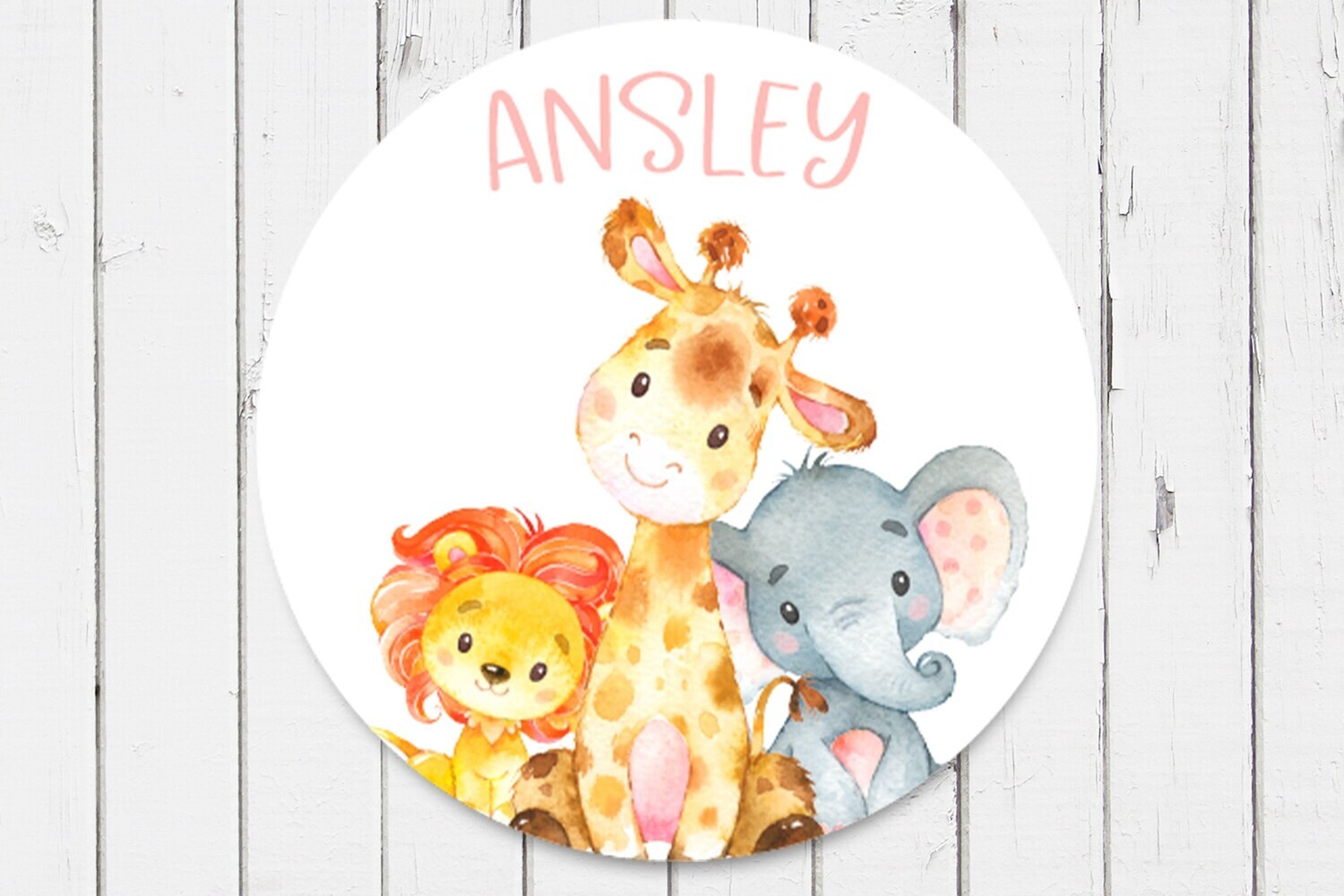 Customized Round Wood Sign, Animal Name Sign, Circle Sign For Baby Girl, Zoo Animal Sign, Personalized Sign With Animals, Baby Girl Sign