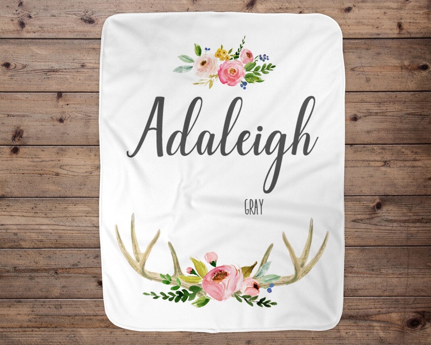 Deer Personalized Baby Blanket, Baby Blanket, Name Baby Blanket, Girl Baby Gift, Deer Antler Floral, Gift for Girl, Blanket Girl, Nursery