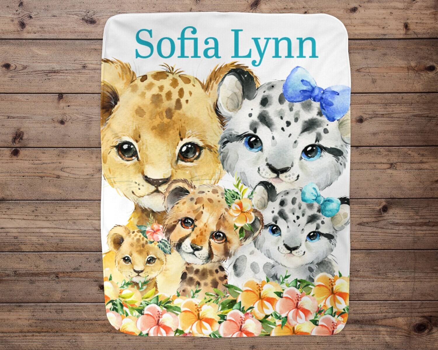 Wild Cat Personalized Baby Girl Blanket, Baby Blanket, Name Baby Blanket, Lion Baby Gift, Family Blanket, Blanket Girl, Floral, Siblings