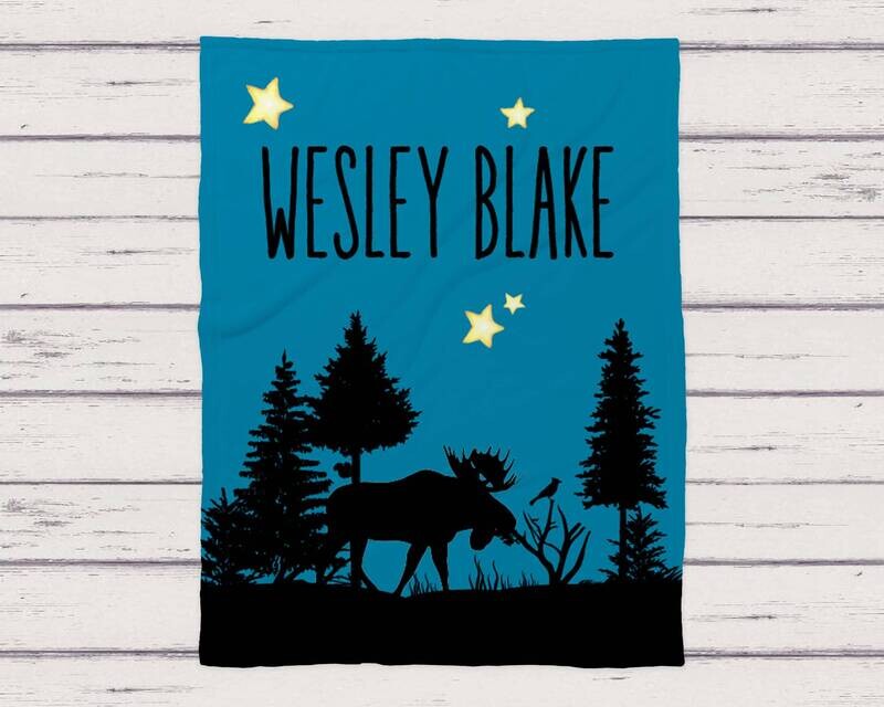 Personalized Goodnight Moose Silhouette Name Blanket, Moose Nursery Blanket, Moose Baby Room Nursery Décor, Woodland Baby Boy Gift Blanket