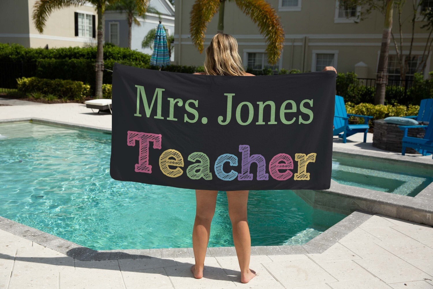 Personalized Teacher Appreciation Beach Towel, End Of Year Teacher Gift, Teacher Summer Gift, Customized Teacher Towel For Summer Vacation