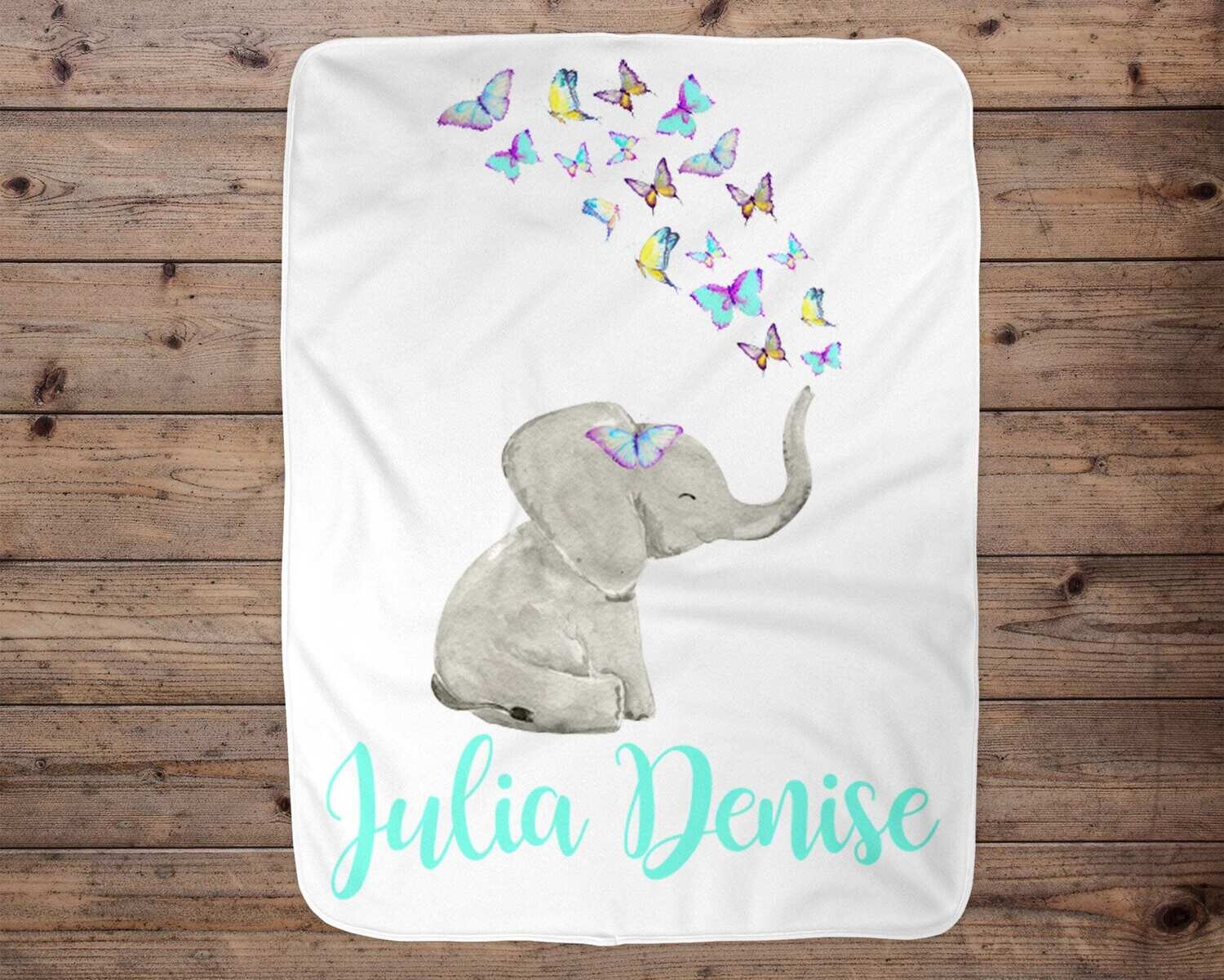 Personalized Baby Girl Blanket, Baby Blanket, Name Baby Blanket, Girl Gifts, Elephant , Elephant And Butterflies, Colorful Girl Blanket