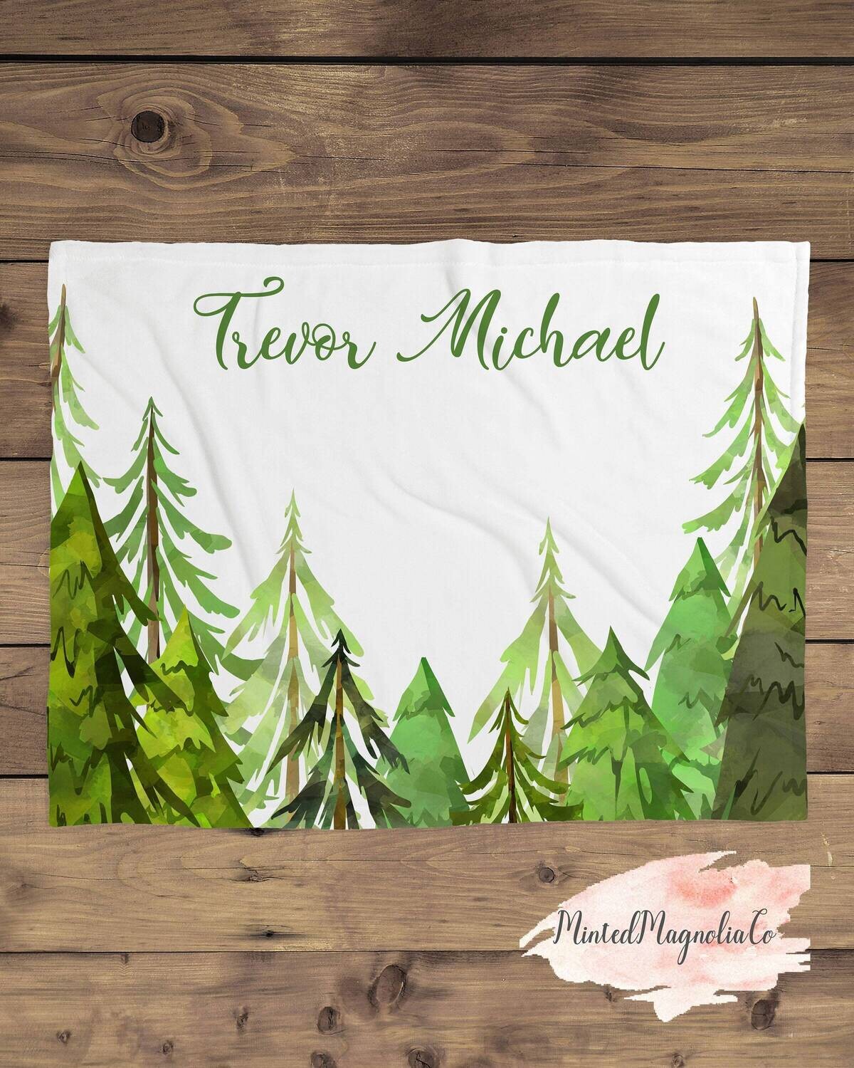 Custom Forest Baby Blanket Personalized with Baby Name, Woodland Baby Blanket Photo Prop Customized with Baby Name, Newborn Gift Idea, Woods