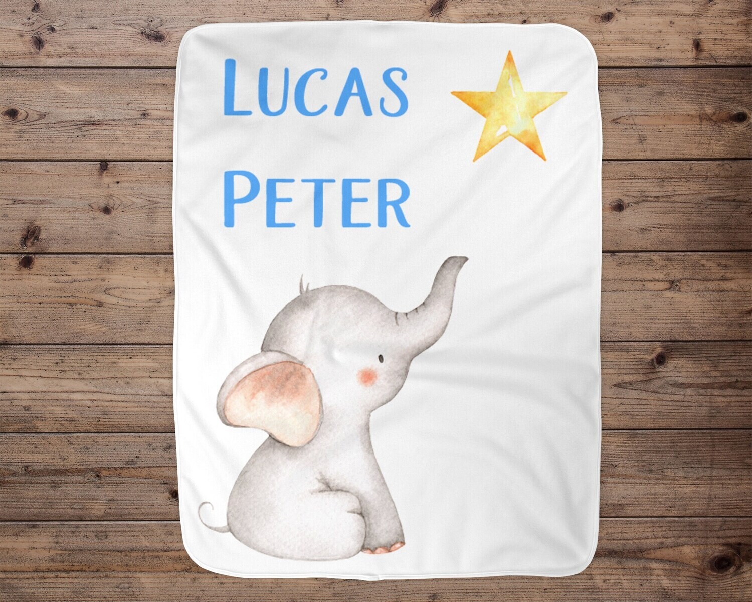Elephant Personalized Baby Boy Blanket, Baby Blanket, Name Baby Blanket, Baby Gift, Baby Elephant, Blankets, Blanket Boy,Blue, Name, Star