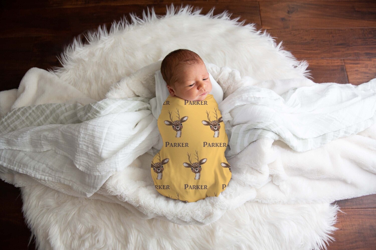 Customized Woodland Deer Baby Boy Name Swaddle Blanket Gift Idea, Woodland Animal Baby Swaddle For Baby Boy, Newborn Baby Deer Name Swaddle