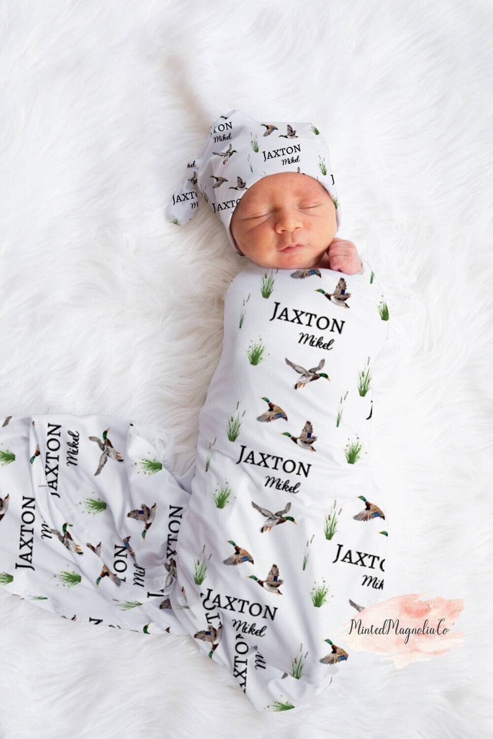Mallard Duck Swaddle Blanket, Baby Duck Swaddle, Personalized Mallard Swaddle, Custom Duck Hunter Baby Swaddle, Duck Hunting Photo Prop