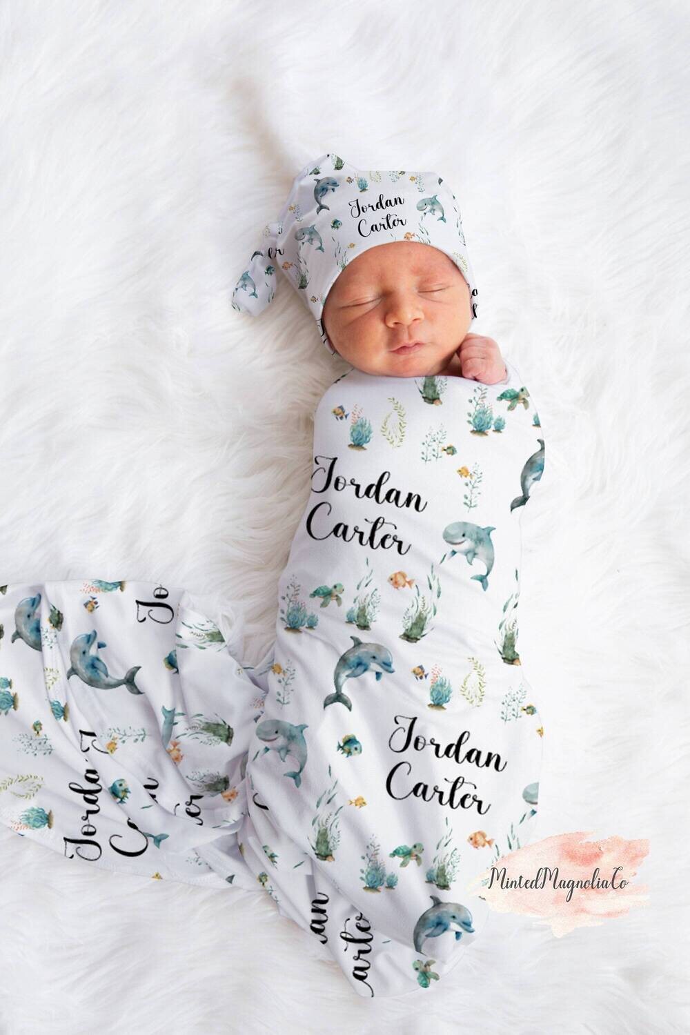 Customized Under The Sea Baby Boy Fish Swaddle Blanket Gift Idea, Ocean Animal Baby Swaddle For Baby Boy, Newborn Baby Fish Name Swaddle