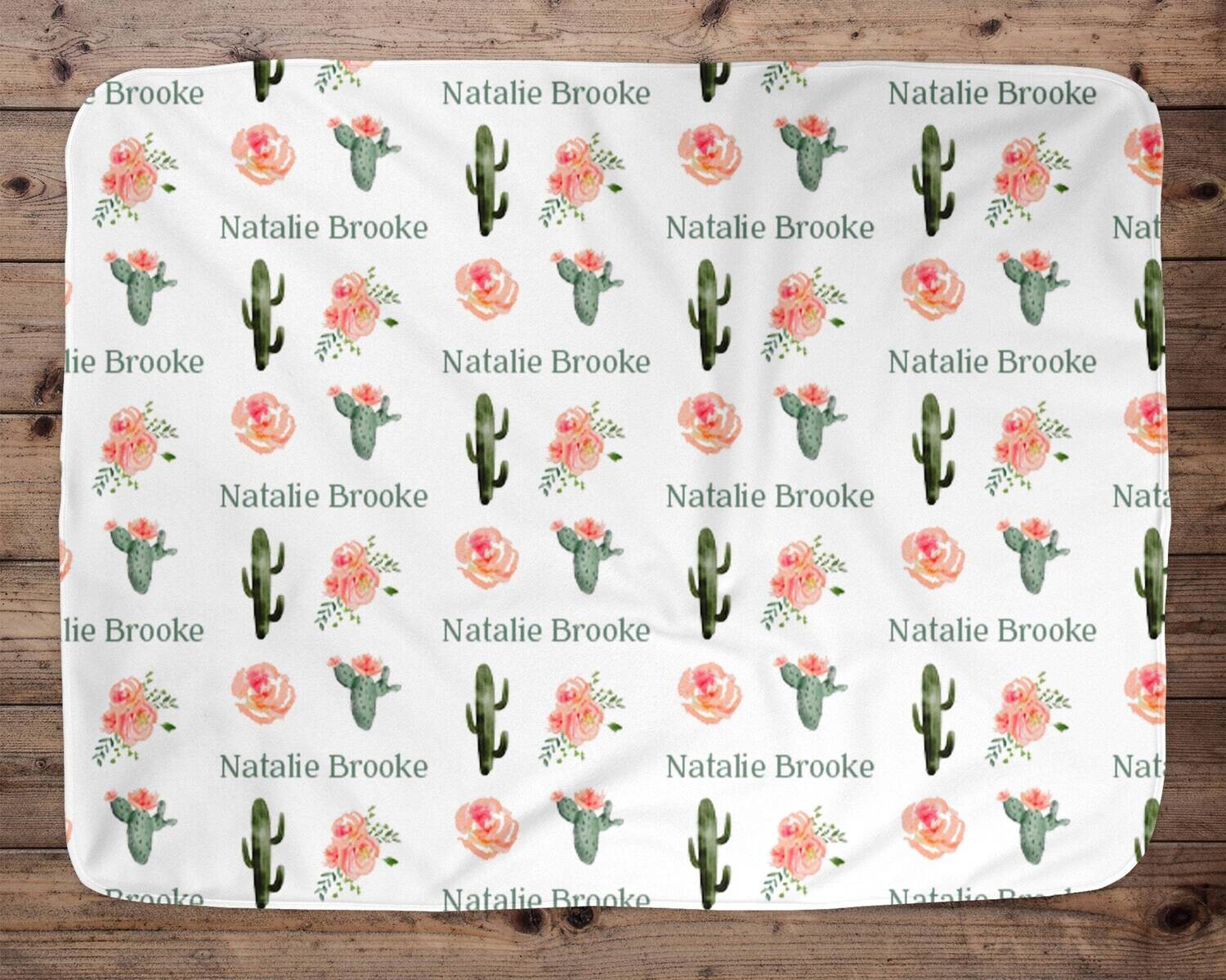 Personalized Cactus Baby Girl Blanket, Baby Blanket, Name Baby Blanket, Girl Baby Gift, Cactus, Floral Blanket, Blanket Girll, Pattern, Pink