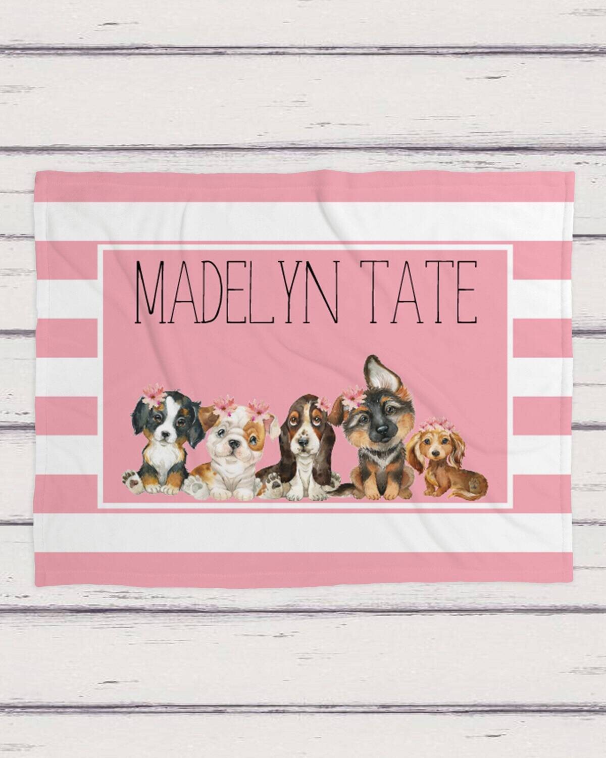 Pink Dog Personalized Kid Name Blanket, Kid Name  Dog Blanket, Name Baby Blanket, Dog Girl Gift, Puppy Blanket, Blanket Girl, Floral