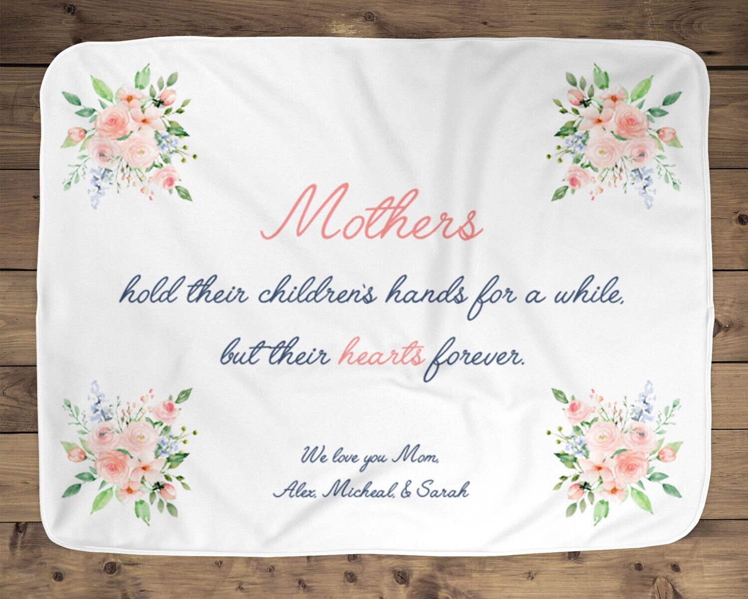 Personalized Custom Mothers Heart Floral Mothers Day Children&#39;s Name Gift For Mom, Personalized Mom Blanket, Custom Name Blanket, Quote Gift