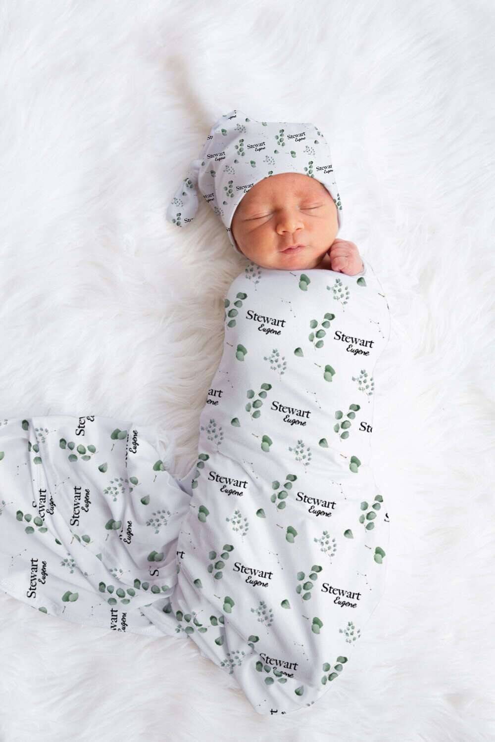 Personalized Eucalyptus Leaf Baby Name Custom Swaddle Gift Idea For Baby Boy, Newborn Baby Eucalyptus Leaf Swaddle Blanket Photo Prop, Baby