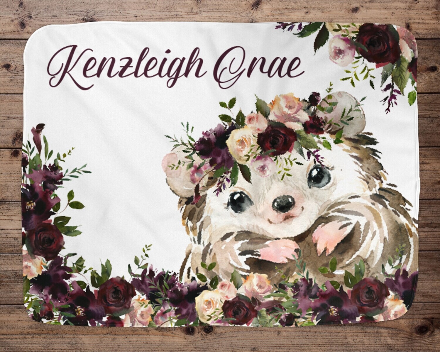 Hedgehog Personalized Baby Girl Blanket, Baby Blanket, Name Baby Blanket, Baby Gift, Baby, Hedgehog Blanket, Blanket Girl, Purple Floral