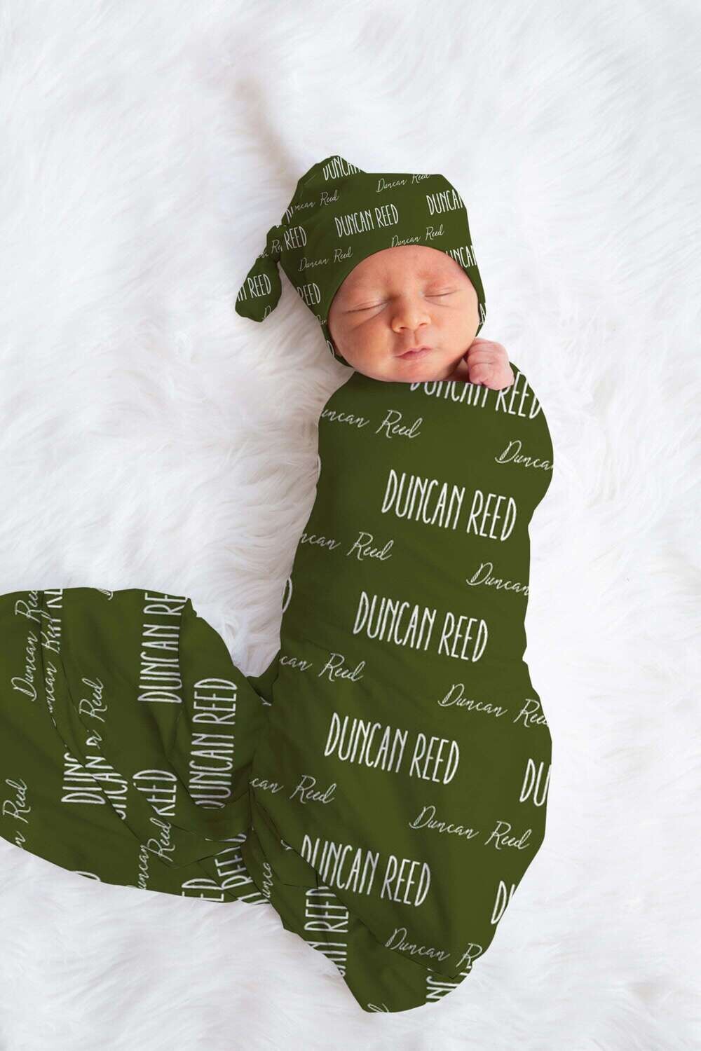 Personalized Baby Boy Custom Green Name Swaddle And Headband For Newborn Baby, Gender Neutral Green Newborn Baby Photo Prop, Baby Boy Gift