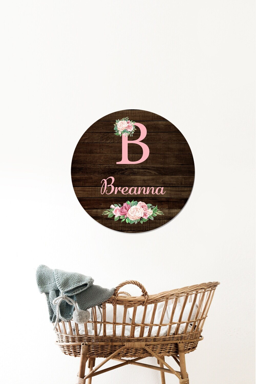 Customized Round Wood Sign, Floral Name Sign, Circle Sign For Baby Girl, Pink Floral Sign, Personalized Sign With Flowers, Baby Girl Sign
