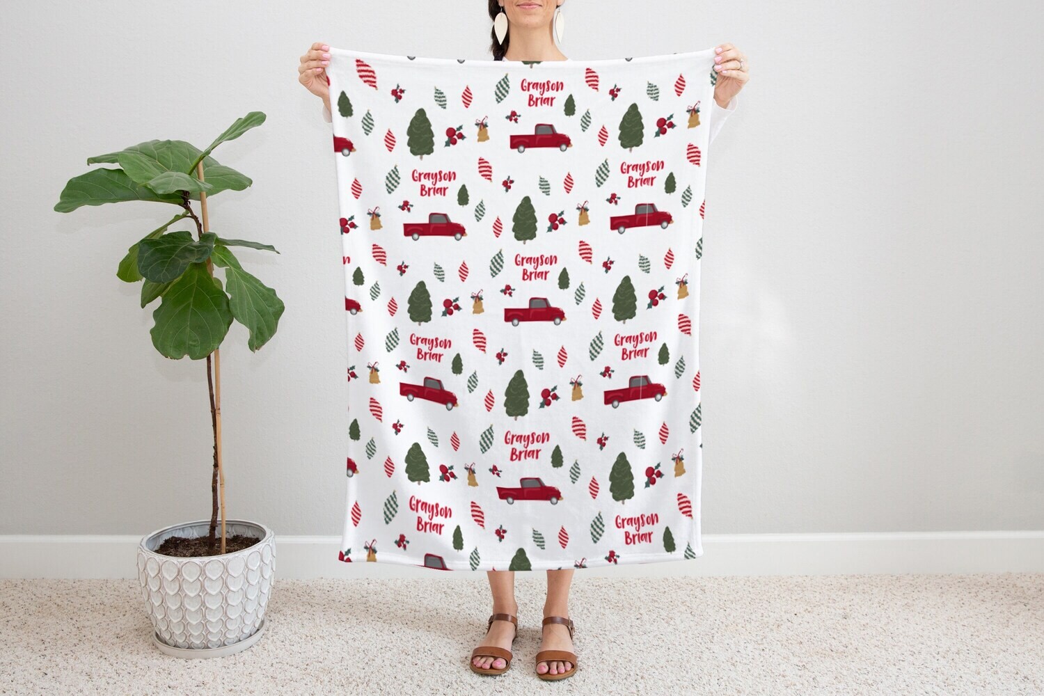 Personalized Santa And Reindeer Christmas Baby Blanket, Baby Blanket, Name Blanket, Christmas Baby Gift, Christmas Holiday, Happy Holidays