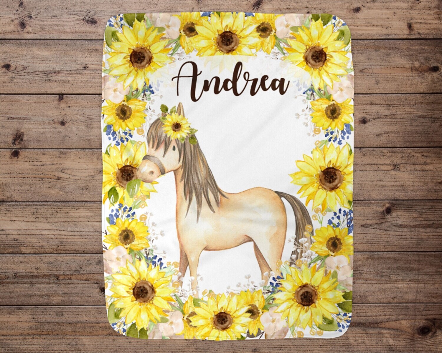 Horse Personalized Baby Girl Blanket, Baby Blanket, Name Baby Blanket, Baby Gift, Horse Blanket, Blanket Girl, Floral, Sunflower, Girl Gift