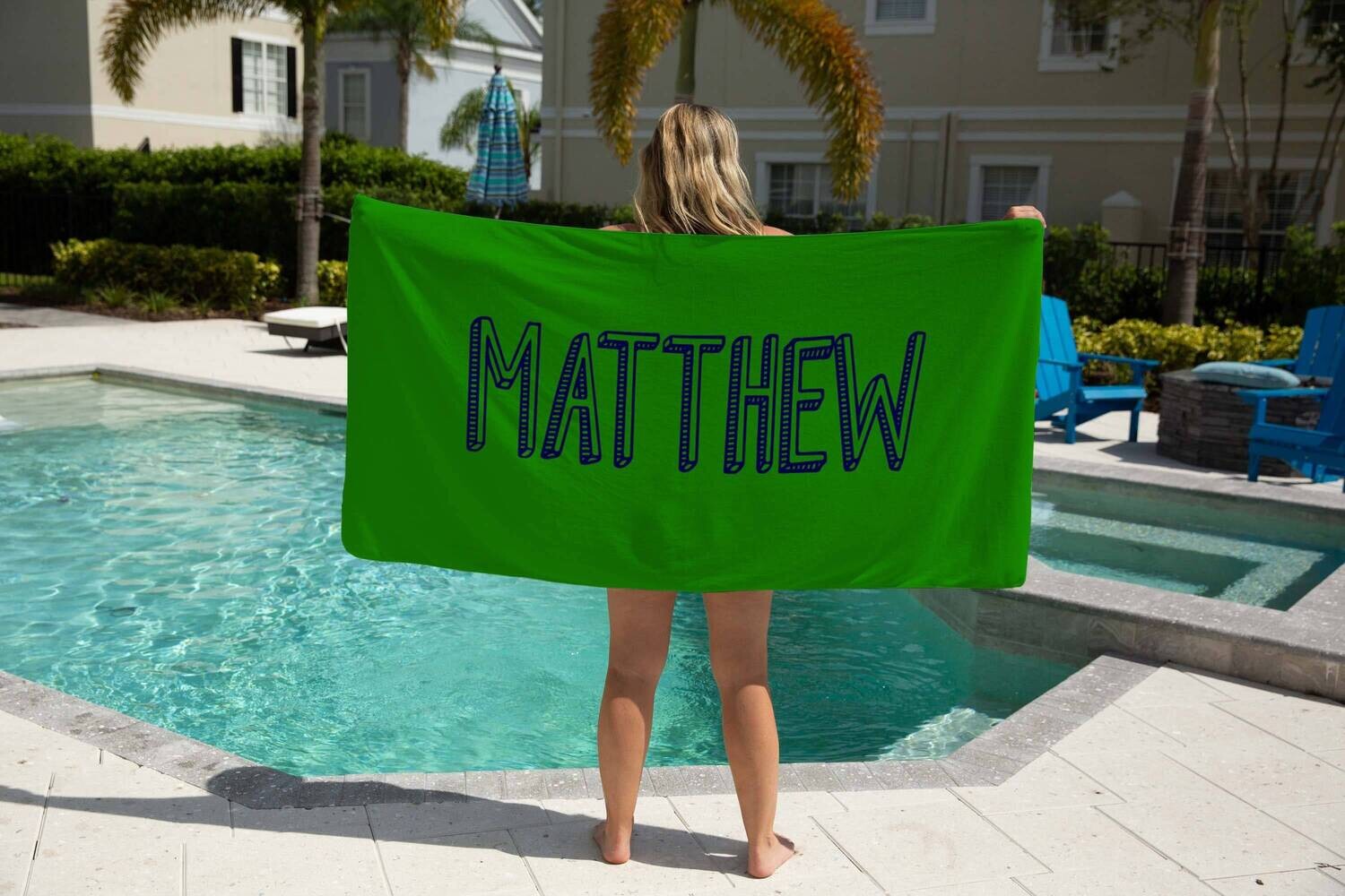 Personalized Green Name Beach Towel, Boy Beach Towel Gift Idea, Kid Summer Gift, Summer Gift, Beach Idea, Child Name Towel, Teen Beach
